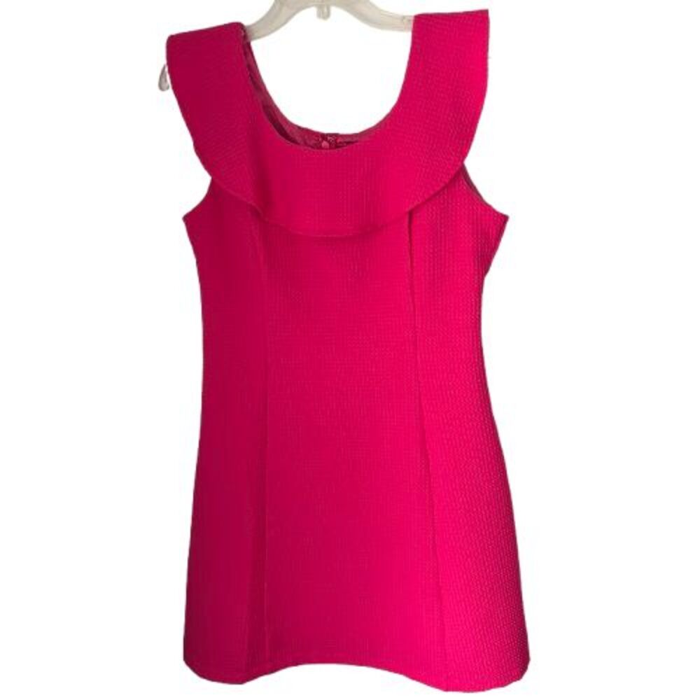 SHE & SKY LA Hot Pink Spring Waffle Print Collared Lapel Sleeveless Dress Size L